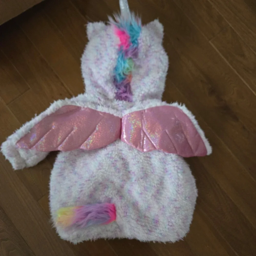 Target Baby Unicorn Costume 6-12M White Pink Shimmer Wings Plush Hooded Outfit - Picture 4 of 4